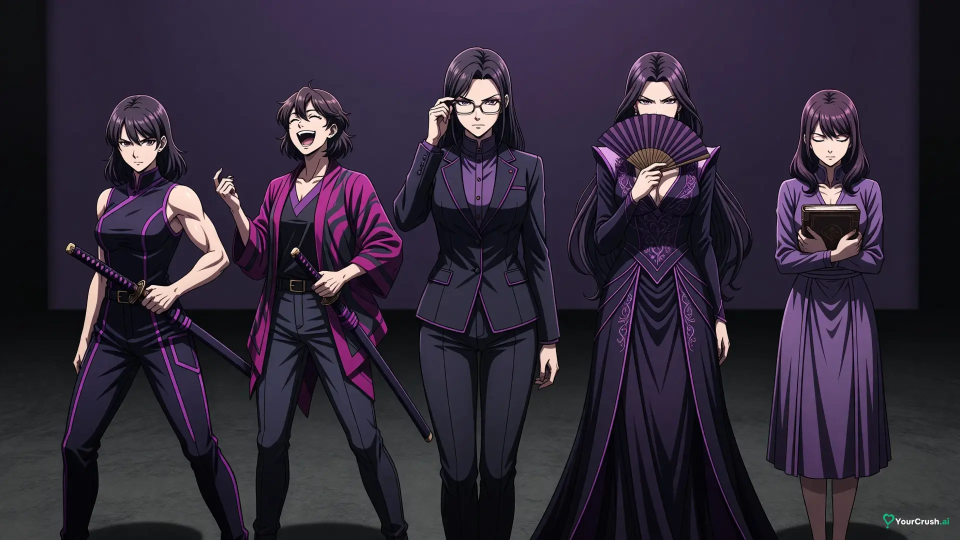 40 female anime characters, grouped by the job they do in the story